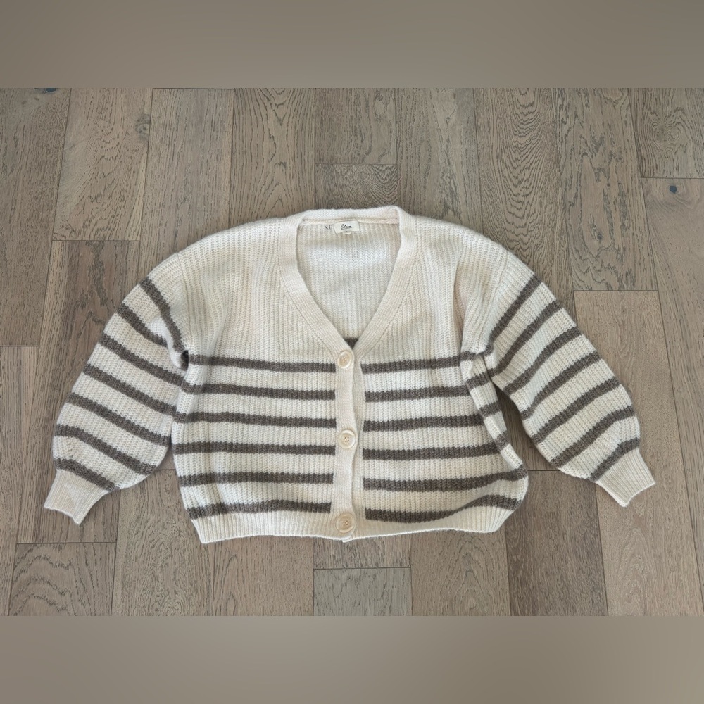 Elan Cream and Brown Striped Cardigan